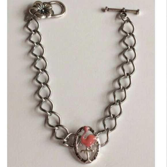 Silver Flamingo Bracelet 8" Hibiscus Island Bird - Picture 6 of 8